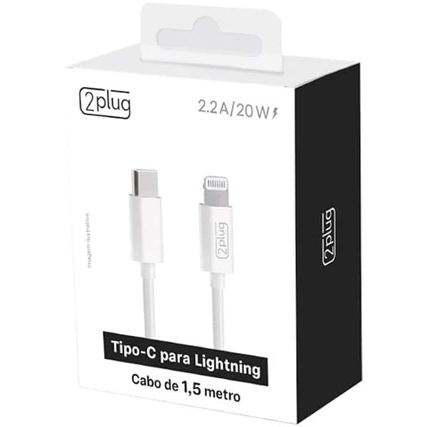 Cabo USB-C para Lightning, 1,5m, Branco, 2Plug - CX 1 UN Cabo USB-C para Lightning, 1,5m, Branco, 2Plug - CX 1 UN