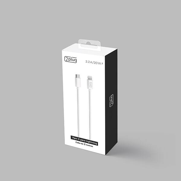 Cabo USB-C para Lightning, 2m, Branco, 2Plug - CX 1 UN Cabo USB-C para Lightning, 2m, Branco, 2Plug - CX 1 UN