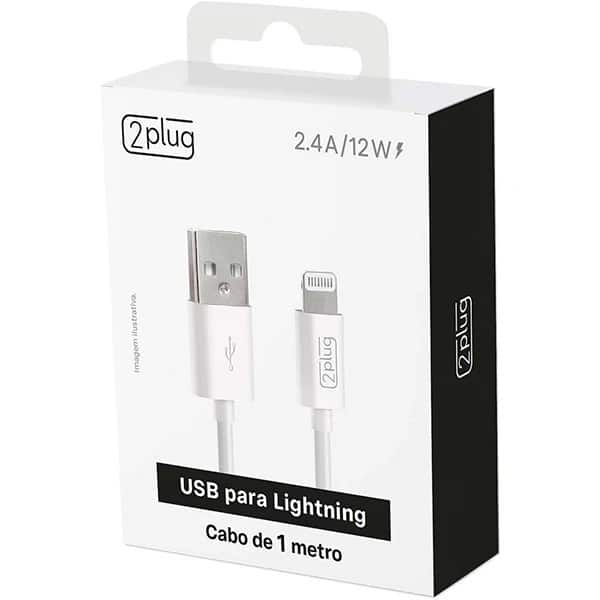 Cabo USB-A para Lightning, 1m, Branco, 2Plug - CX 1 UN Cabo USB-A para Lightning, 1m, Branco, 2Plug - CX 1 UN