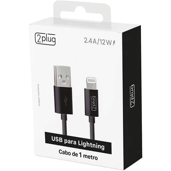 Cabo USB-A para Lightning, 1m, Preto, 2Plug - CX 1 UN