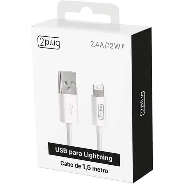 Cabo USB-A para Lightning, 1,5m, Branco, 2Plug - CX 1 UN Cabo USB-A para Lightning, 1,5m, Branco, 2Plug - CX 1 UN