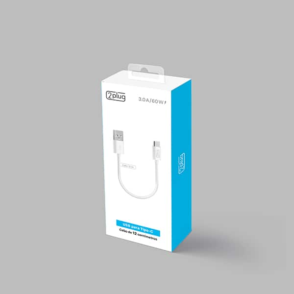 Cabo USB A para Tipo - C, 12cm, Branco, 2Plug - CX 1 UN