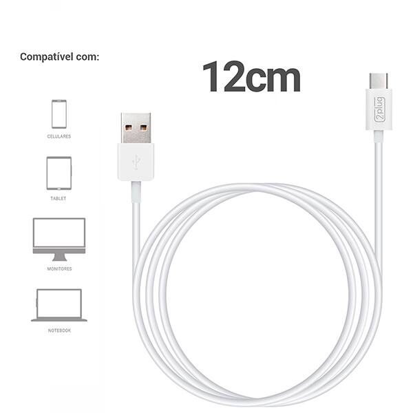 Cabo USB A para Tipo-C, 12cm, Branco, 2Plug - CX 1 UN