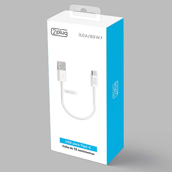 Cabo USB A para Tipo-C, 12cm, Branco, 2Plug - CX 1 UN