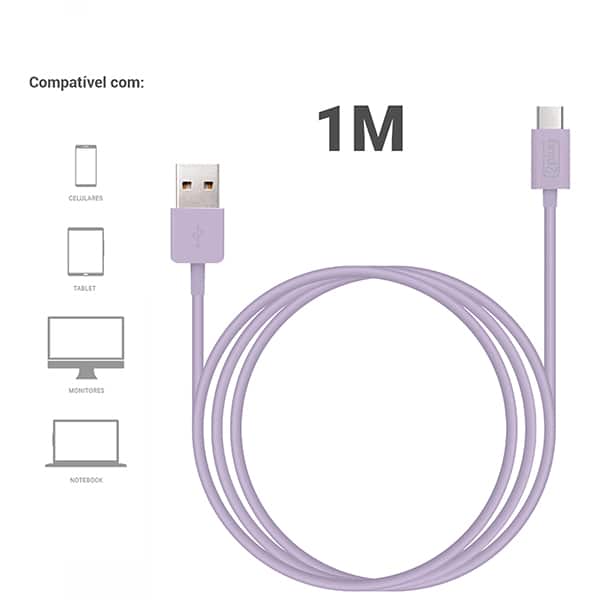 Cabo USB A para Tipo-C, 1m, Lilás, 2Plug - CX 1 UN