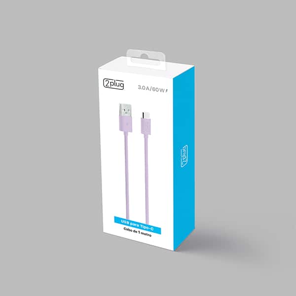 Cabo USB A para Tipo-C, 1m, Lilás, 2Plug - CX 1 UN