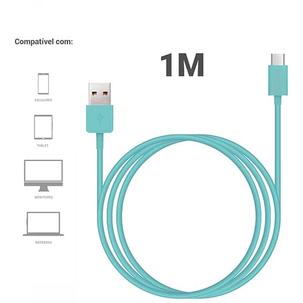Cabo USB A para Tipo-C, 1m, Azul, 2Plug - CX 1 UN