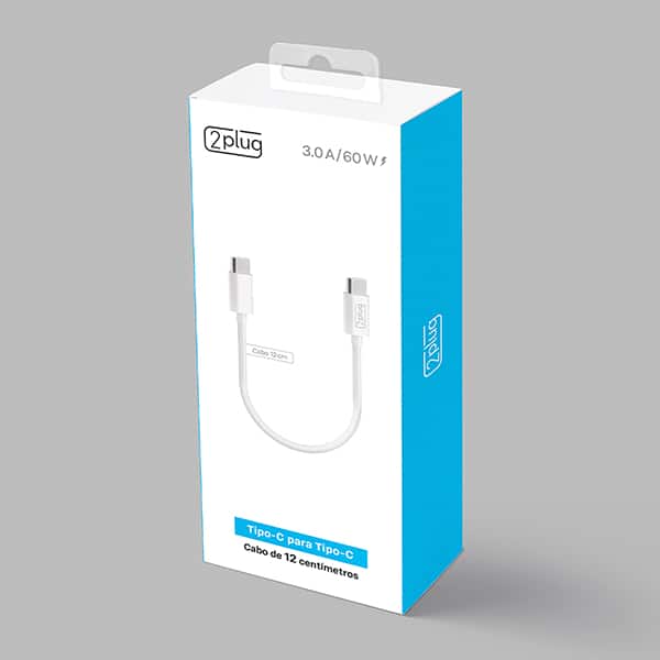 Cabo USB C para Tipo-C, 12cm, Branco, 2Plug - CX 1 UN