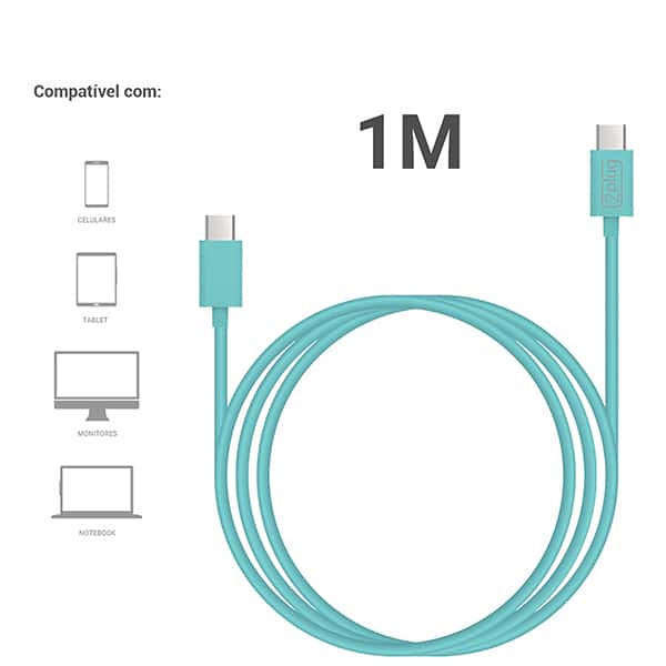 Cabo USB C para Tipo-C, 1m, Azul, 2Plug - CX 1 UN