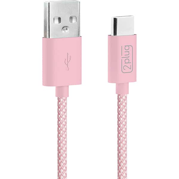 Cabo USB para Tipo-C em Nylon, 1m, Rosa e Branco, 2Plug - CX 1 UN