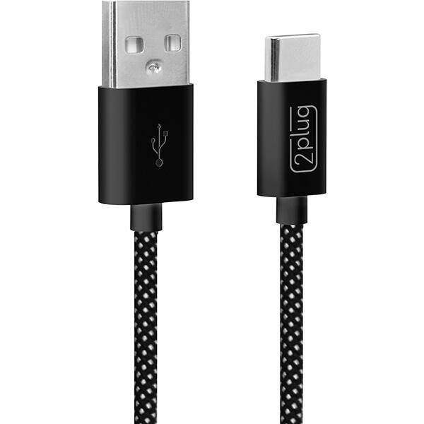 Cabo USB para Tipo-C em Nylon, 1m, Preto e Cinza, 2Plug - CX 1 UN