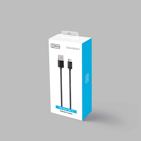 Cabo USB para Tipo-C em Nylon, 1m, Preto e Cinza, 2Plug - CX 1 UN