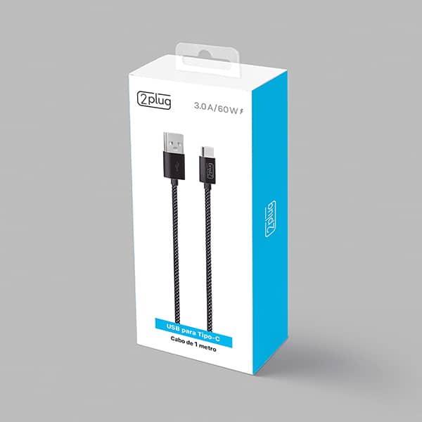 Cabo USB para Tipo-C em Nylon, 1m, Preto e Cinza, 2Plug - CX 1 UN
