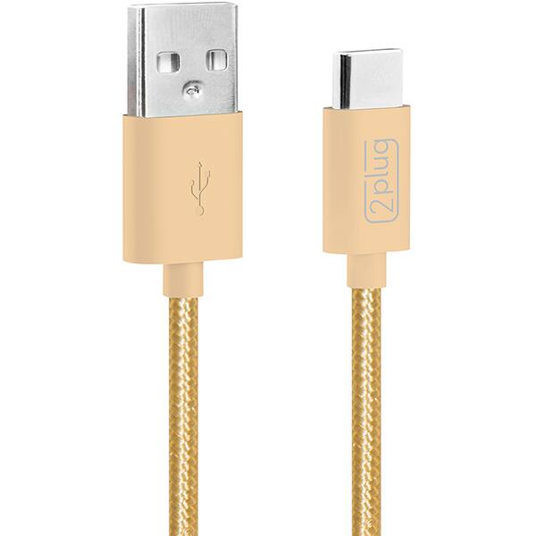 Cabo USB para Tipo - C em Nylon, 2m, Dourado, 2Plug - CX 1 UN