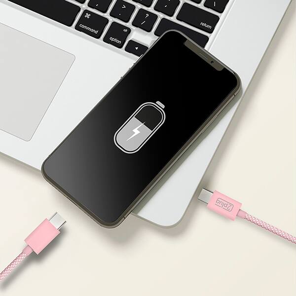 Cabo USB C para Tipo-C em Nylon, 1m, Rosa e Branco, 2Plug - CX 1 UN