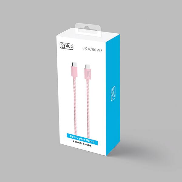 Cabo USB C para Tipo-C em Nylon, 1m, Rosa e Branco, 2Plug - CX 1 UN