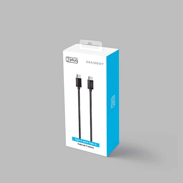 Cabo USB C para Tipo-C em Nylon, 1m, Preto e Cinza, 2Plug - CX 1 UN