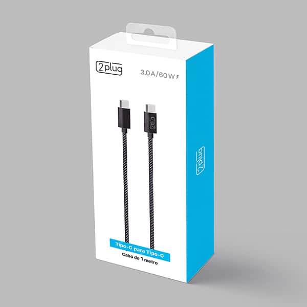 Cabo USB C para Tipo-C em Nylon, 1m, Preto e Cinza, 2Plug - CX 1 UN