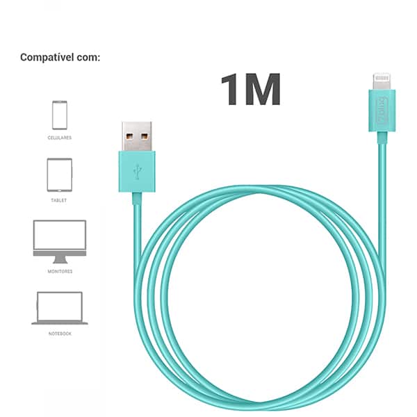 Cabo USB para lightning, 1m, Azul, 2Plug - CX 1 UN