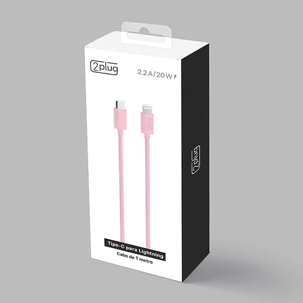 Cabo USB C para lightning, 1m, Rosa, 2Plug - CX 1 UN
