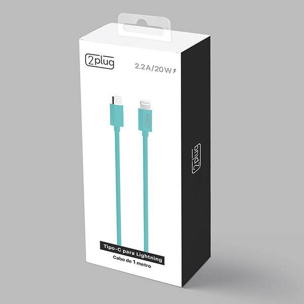 Cabo USB C para lightning, 1m, Azul, 2Plug - CX 1 UN