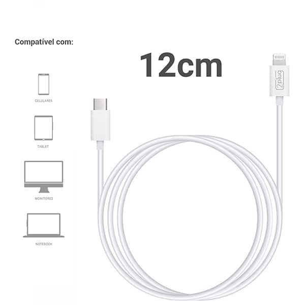 Cabo USB C para lightning, 12cm, Branco, 2Plug - CX 1 UN