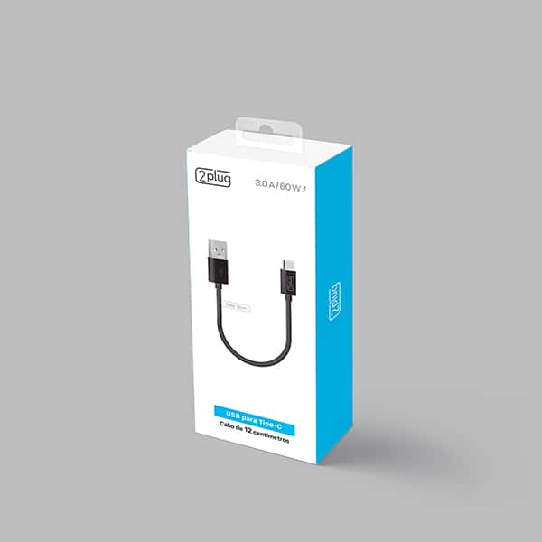 Cabo USB para Tipo - C, 12cm, Preto, 2Plug - CX 1 UN