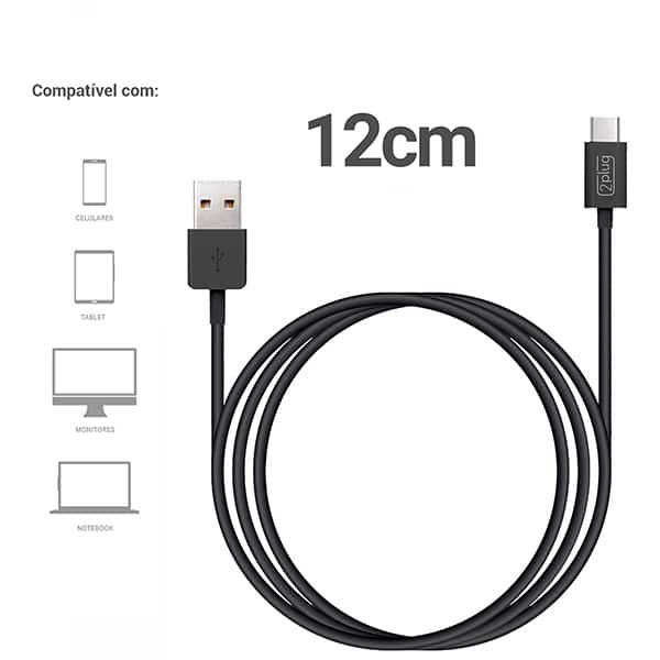 Cabo USB para Tipo-C, 12cm, Preto, 2Plug - CX 1 UN