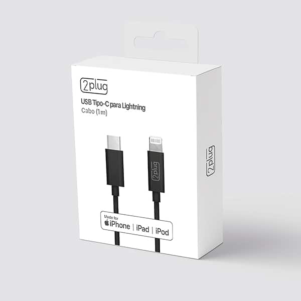 Cabo USB C para lightning, certificado Apple, 1m, Preto, 2Plug - CX 1 UN