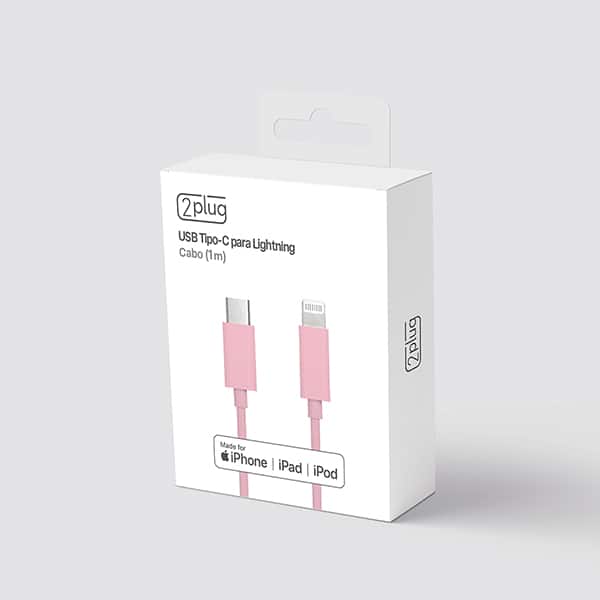 Cabo USB C para lightning, certificado Apple, 1m, Rosa, 2Plug - CX 1 UN