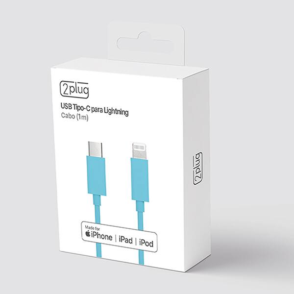 Cabo USB C para lightning, certificado Apple, 1m, Azul, 2Plug - CX 1 UN