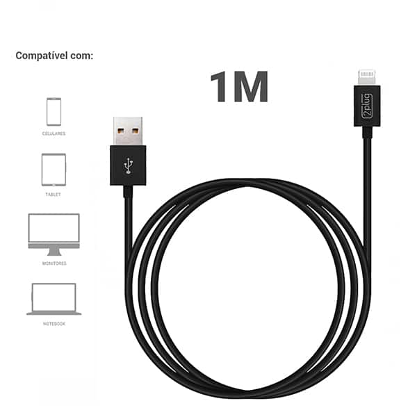 Cabo USB para lightning, certificado Apple, 1m, Preto, 2Plug - CX 1 UN