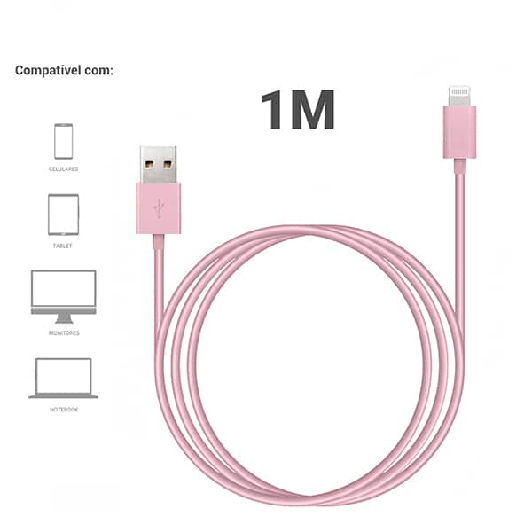 Cabo USB para lightning, certificado Apple, 1m, Rosa, 2Plug - CX 1 UN