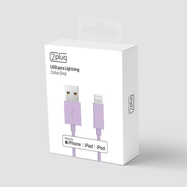 Cabo USB para lightning, certificado Apple, 1m, Lilás, 2Plug - CX 1 UN