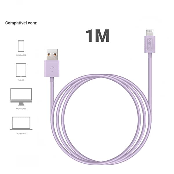 Cabo USB para lightning, certificado Apple, 1m, Lilás, 2Plug - CX 1 UN