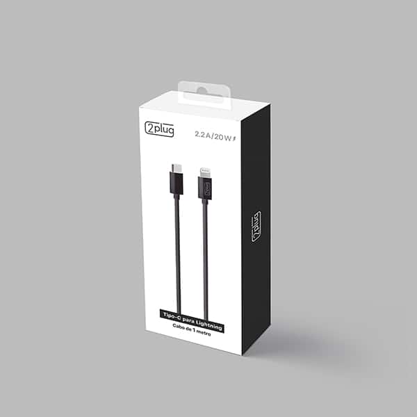 Cabo USB C para lightning, 1m, Preto, 2Plug - CX 1 UN