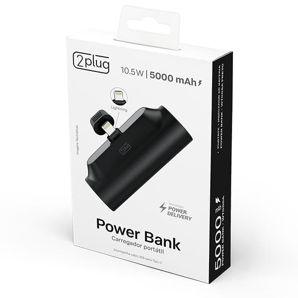 Carregador portátil Lightining, 5000mAh, Preto, WT006A, 2Plug - CX 1 UN