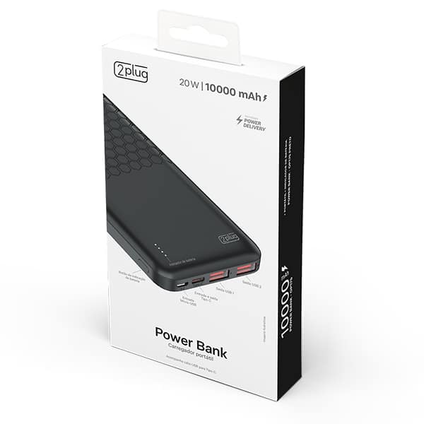Carregador portátil usb Fast Charger PD, 10000mAh, Preto, OP17S, 2Plug - CX 1 UN