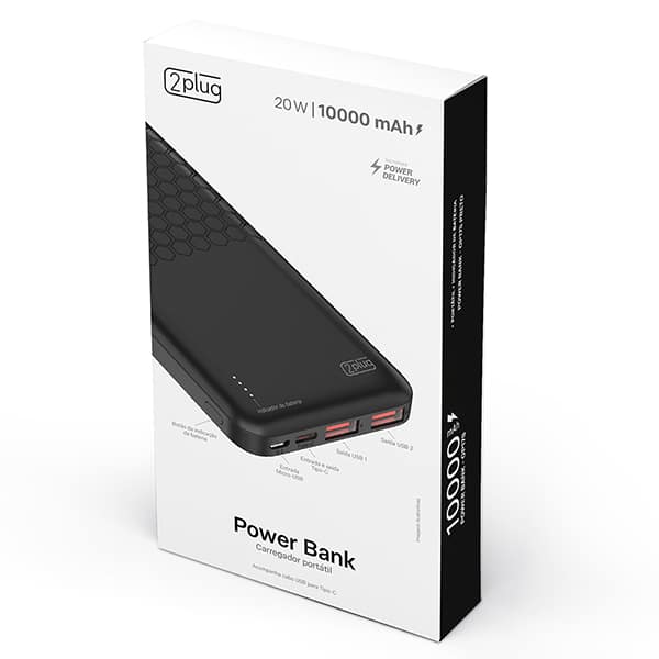 Carregador Portátil Power Bank USB, Fast Charger PD, 10000mAh, Preto, OP17S, 2Plug - CX 1 UN