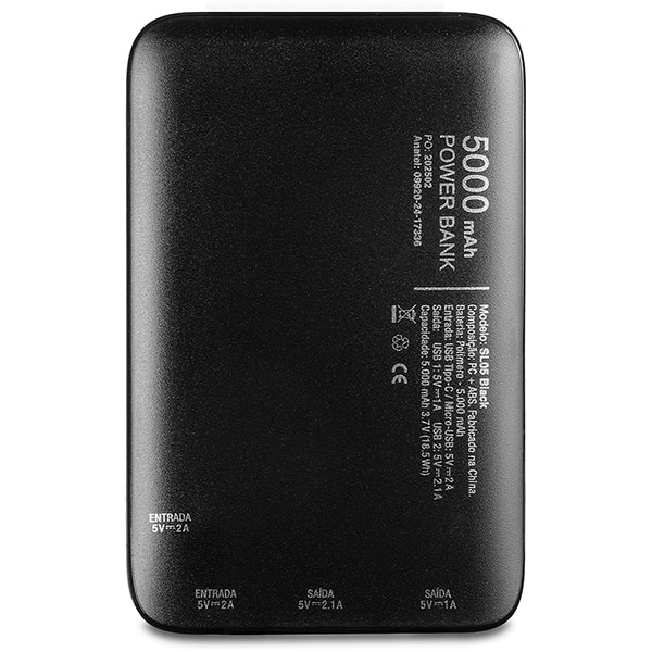 Carregador Portátil Power Bank USB, Fast Charger PD, 5000mAh, Preto, SL05, 2Plug - CX 1 UN
