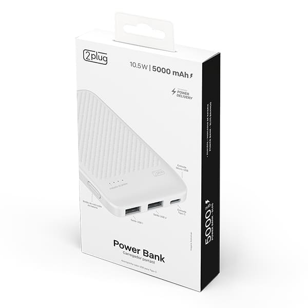 Carregador portátil usb, Fast Charger PD, 5000mAh, Branco, SL05, 2Plug - CX 1 UN