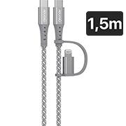 Cabo USB para Tipo-C e Lightning , 1,5m, Cinza, LC21GR, Geonav - CX 1 UN