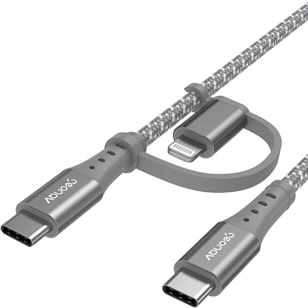 Cabo USB para Tipo-C e Lightning , 1,5m, Cinza, LC21GR, Geonav - CX 1 UN