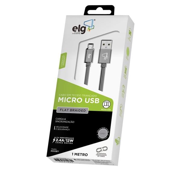 Cabo USB para micro USB, 1m, Cinza, M510BY, Elg - BT 1 UN