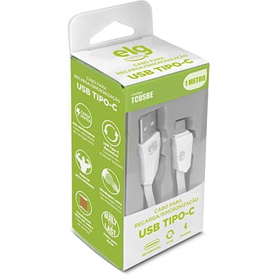 Cabo USB para Tipo-C, 1,25m, Branco, TCUSBE, Elg - BT 1 UN