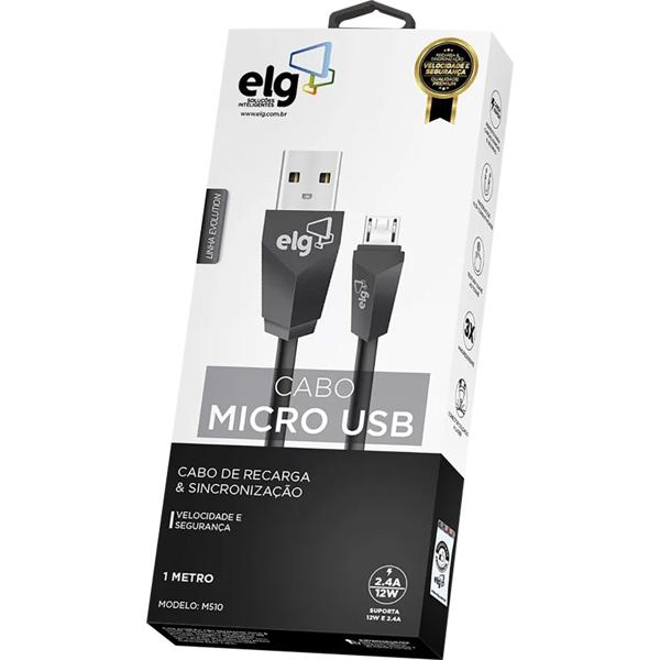 Cabo USB para micro USB, 1m, Preto, M510, Elg - BT 1 UN