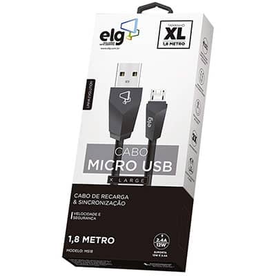 Cabo USB-A para micro USB 1,8m preto M518 Elg BT 1 UN
