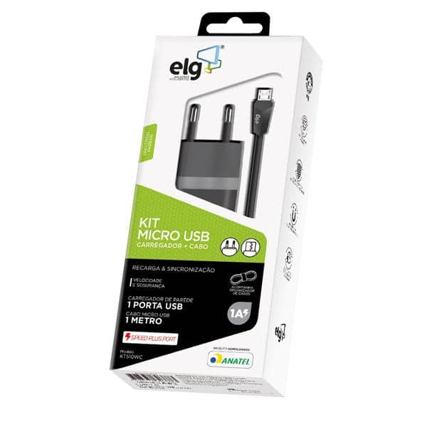 Carregador de tomada c/1 porta USB bivolt + cabo micro USB KT510WC - Elg BT 1 UN