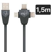 Cabo 3 em 1: Lightning + USB Tipo-C + Micro USB, 1,5m, PW31C - ELG - CX 1 UN