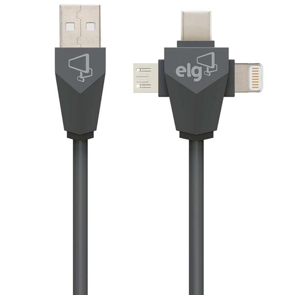 Cabo 3 em 1: Lightning + USB Tipo-C + Micro USB, 1,5m, PW31C - ELG - CX 1 UN